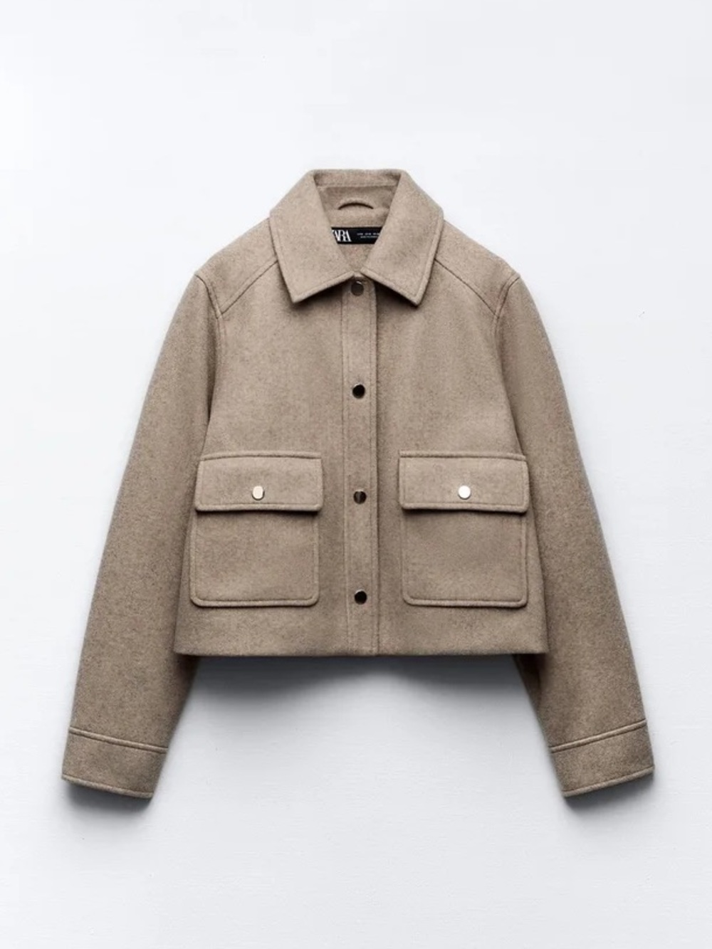 ZARA Soft Short Jacket Gold Snap Buttons Brown Size L NWT